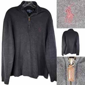 Polo Ralph Lauren Mens Medium Ribbed Gray Quarter Zip Sweatshirt Sweater